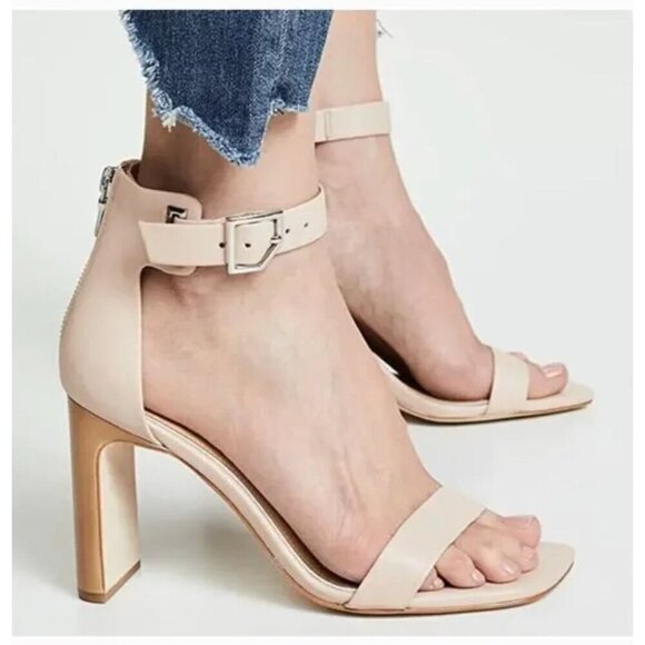 Rag & Bone Ellis Sandal Nude Leather Block Heel Ankle Strap Sandals SZ 39, US 9 - Picture 1 of 14